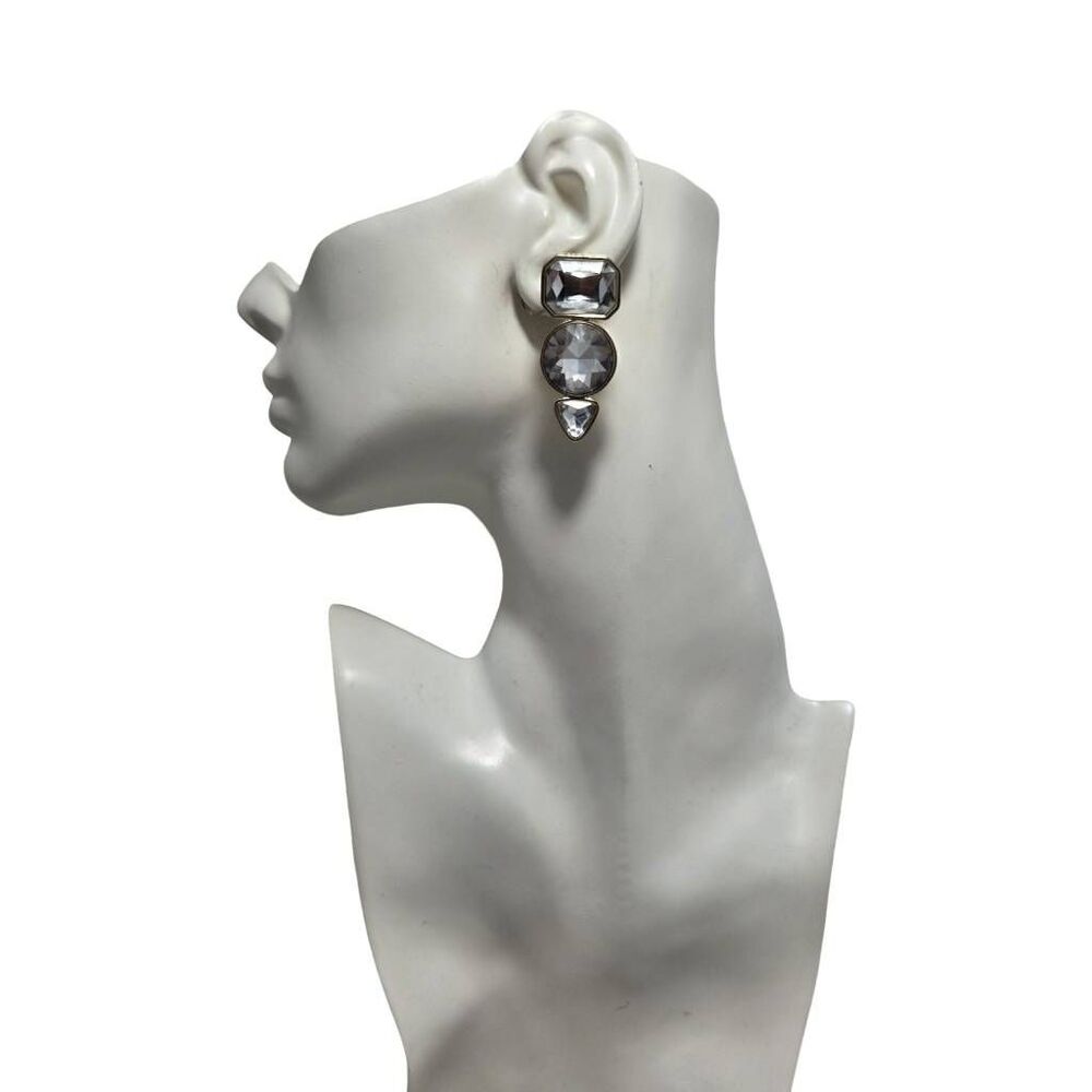 Vintage Clear Rhinestone Statement Clip-On Earrings